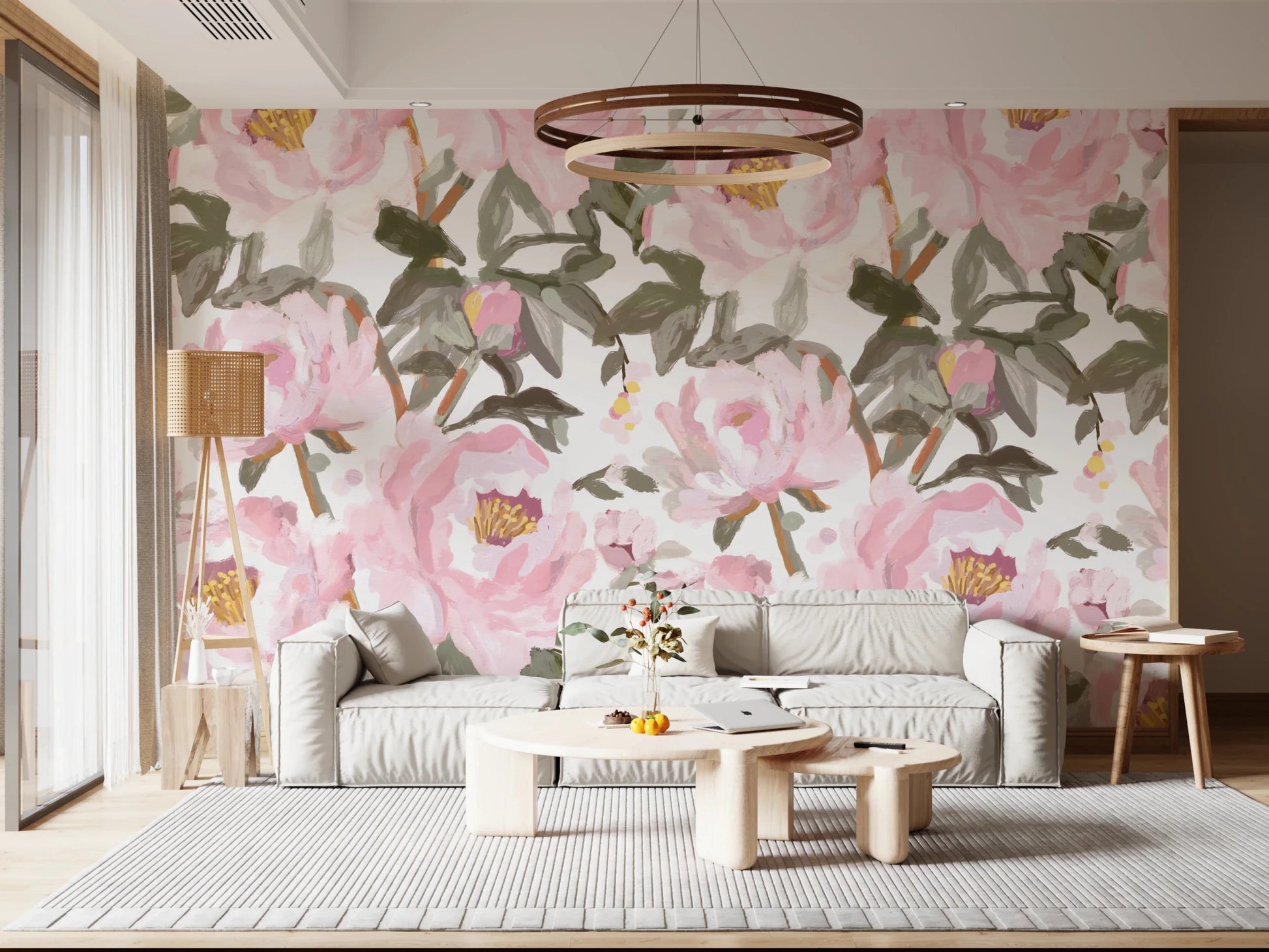 Vintage oil painted Peonies Wall Mural
