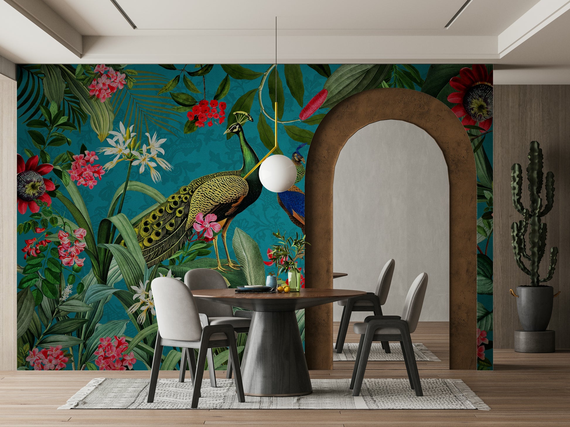 Vintage tropical peacock design for entryways

