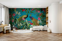 Stunning peacock mural for tropical-inspired rooms


