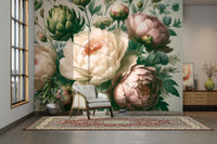 A botanical wallpaper with vintage flowers.