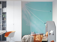 The peel and stick wallpaper showing realistic aviation textures.