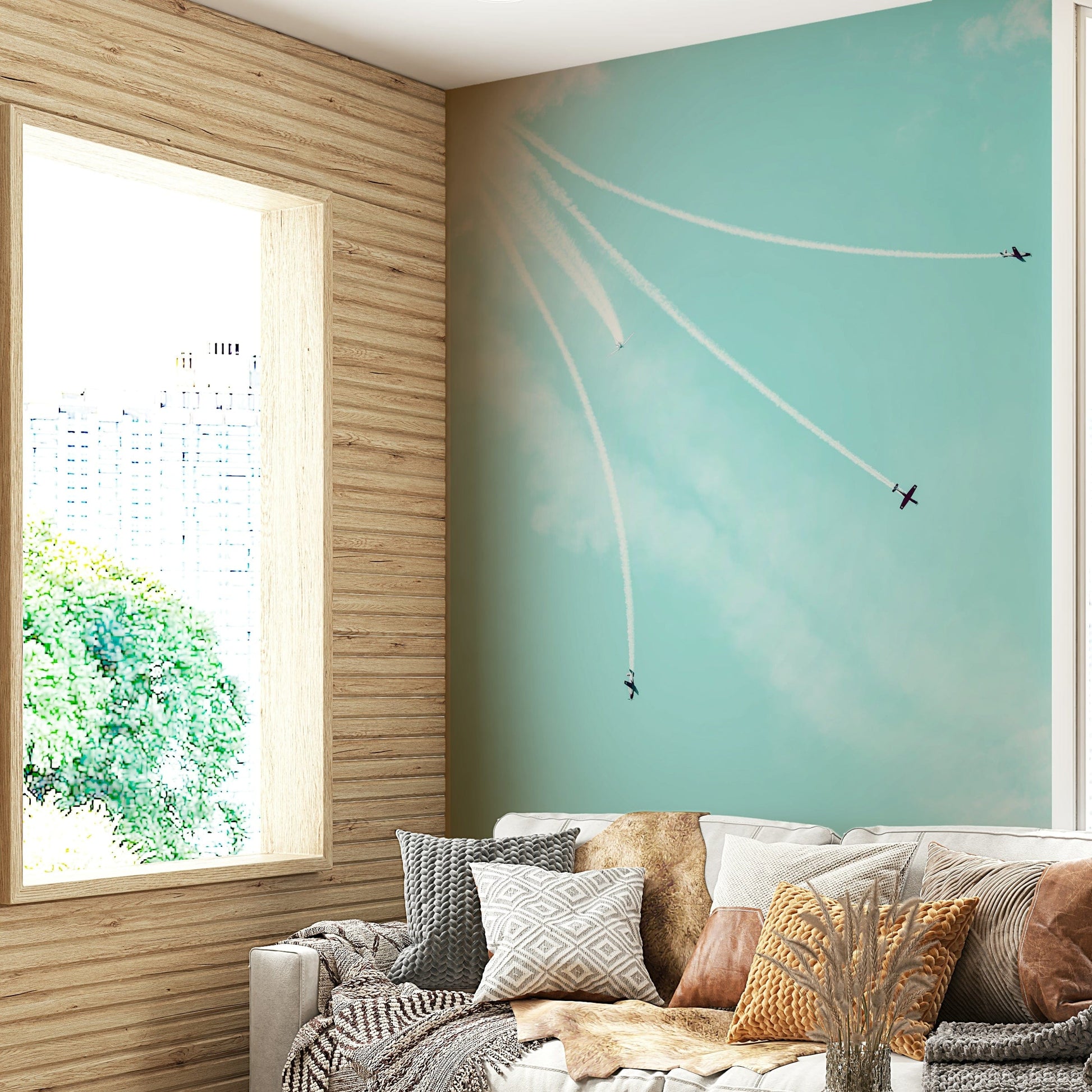 An angled shot of the mural's classic color palette.