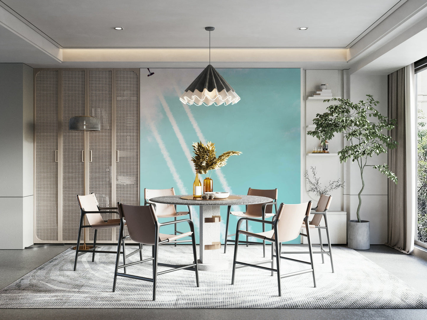 The wallpaper for walls being admired in a home.