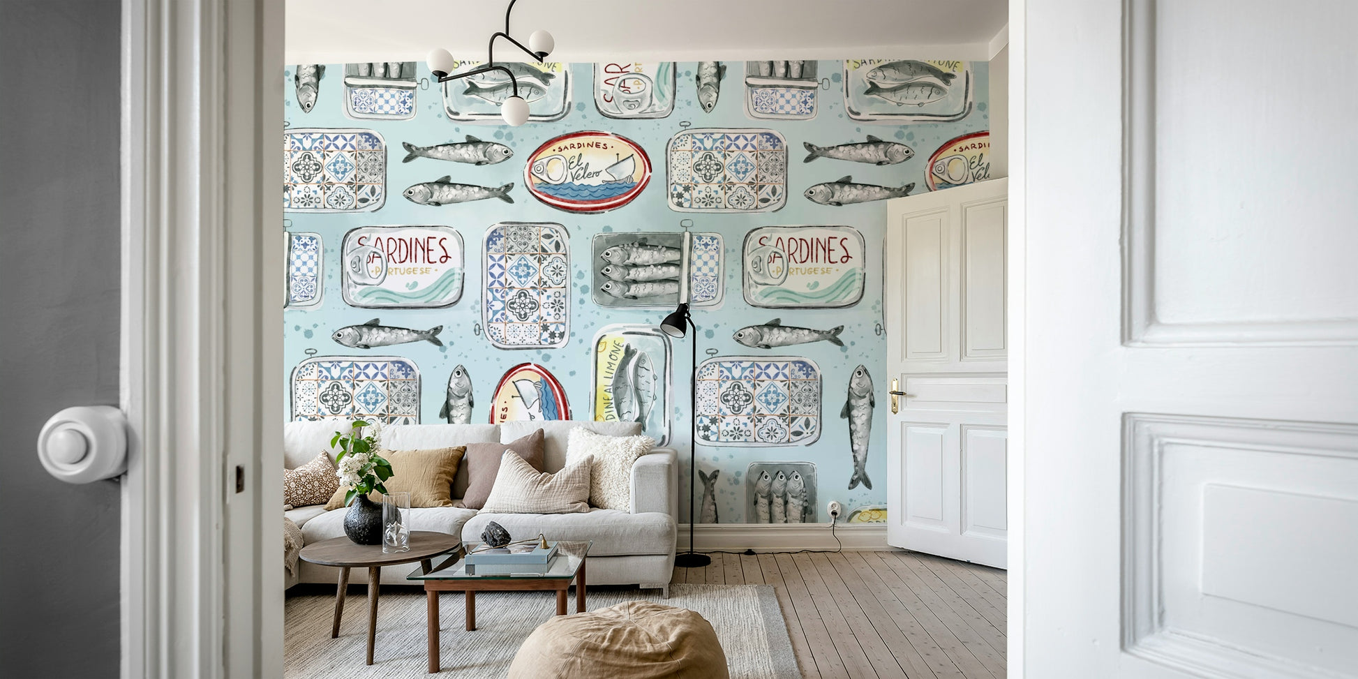 Hand-drawn Portuguese sardines and tins

