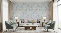 Vintage Rococo Chinoiserie Asian Lanterns with Monkeys and Sakura Flowers blue Wallpaper⁠