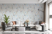 Vintage Rococo Chinoiserie Asian Lanterns with Monkeys and Sakura Flowers blue Wallpaper⁠