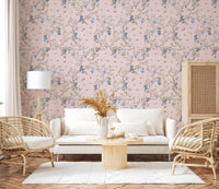 Vintage Rococo Chinoiserie Asian Lanterns with Monkeys and Sakura Flowers pink Wallpaper⁠