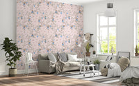 Vintage Rococo Chinoiserie Asian Lanterns with Monkeys and Sakura Flowers pink Wallpaper⁠