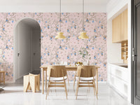 Vintage Rococo Chinoiserie Asian Lanterns with Monkeys and Sakura Flowers pink Wallpaper⁠