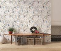 Vintage Rococo Chinoiserie Asian Lanterns with Monkeys and Sakura Flowers white Wallpaper⁠
