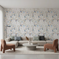 Vintage Rococo Chinoiserie Asian Lanterns with Monkeys and Sakura Flowers white Wallpaper⁠