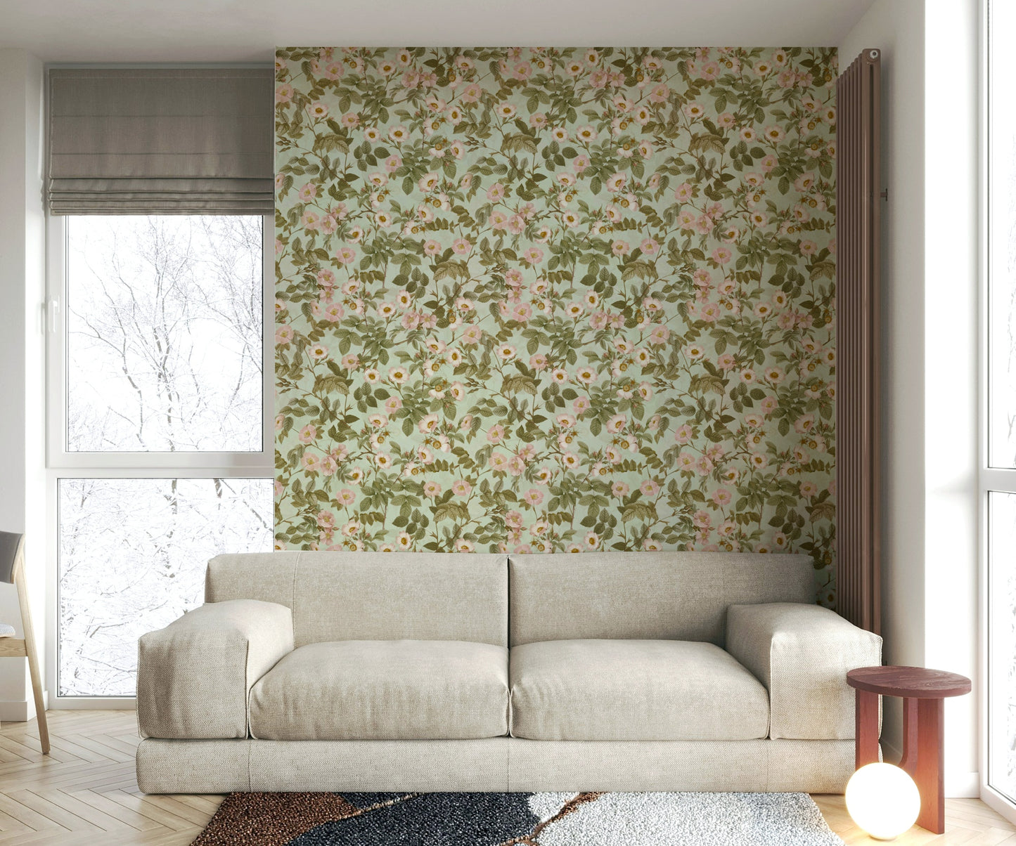 Soft pink and lavender floral mural

