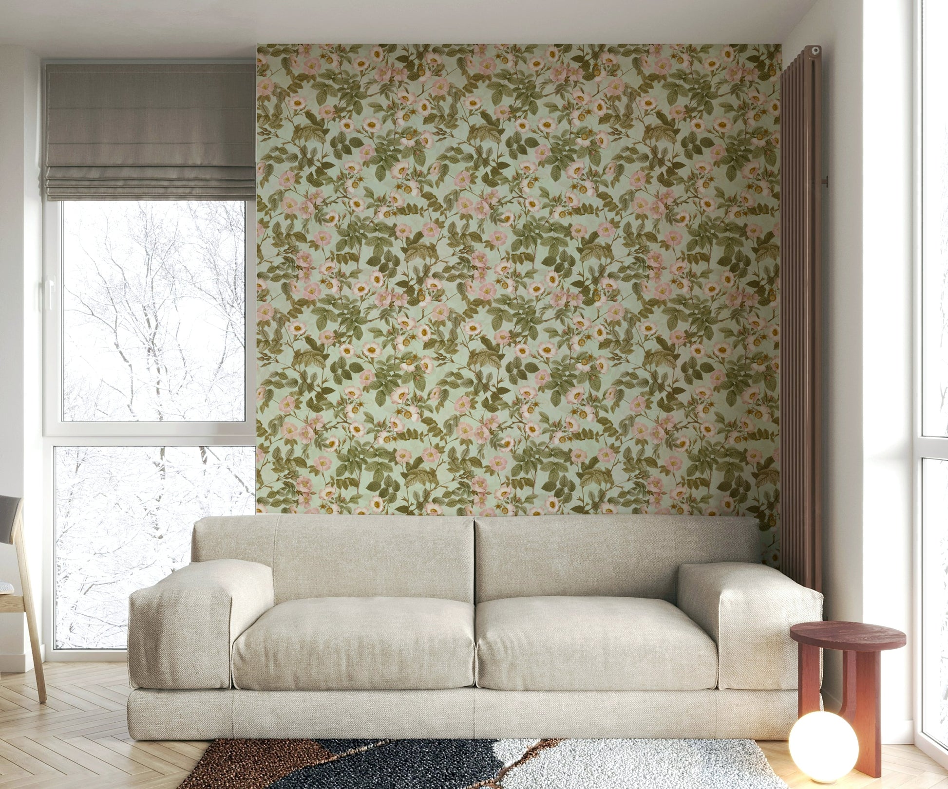 Soft pink and lavender floral mural

