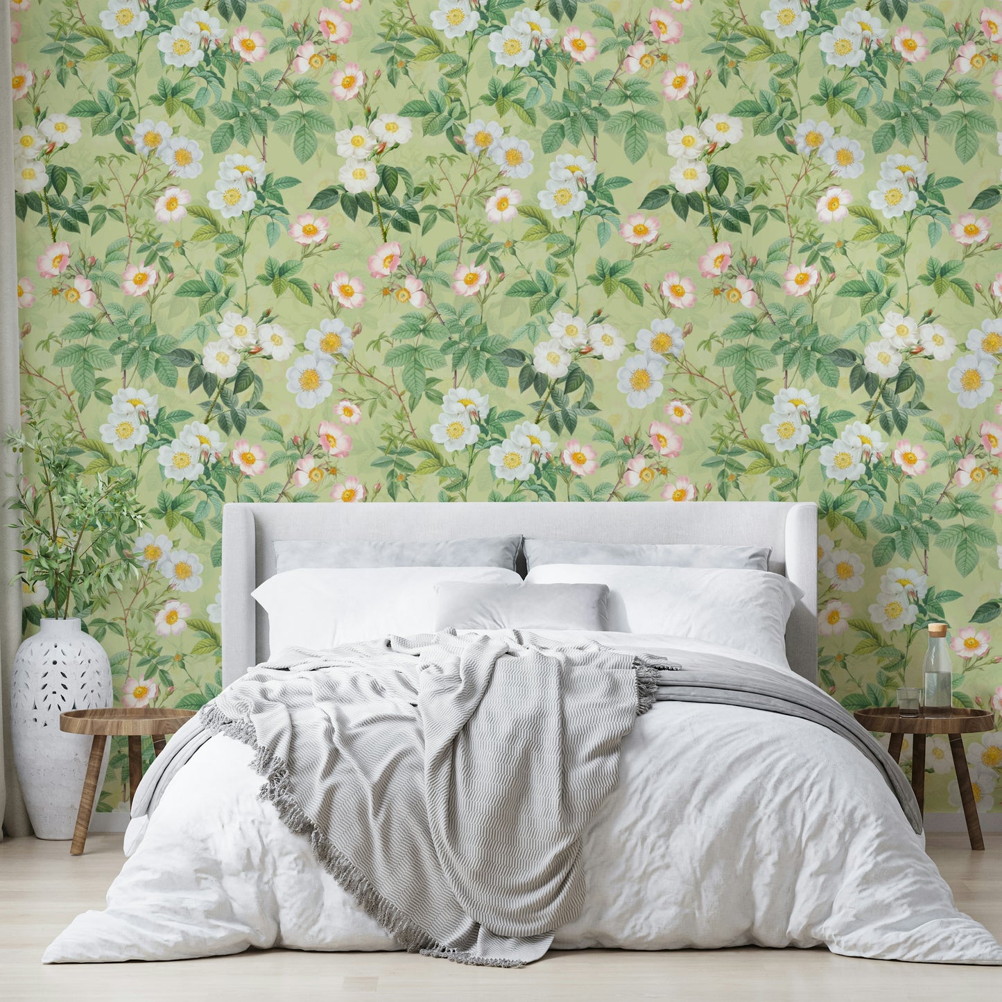 Vintage Rose Garden 3 wall mural with intricate rose patterns and green leaves.

