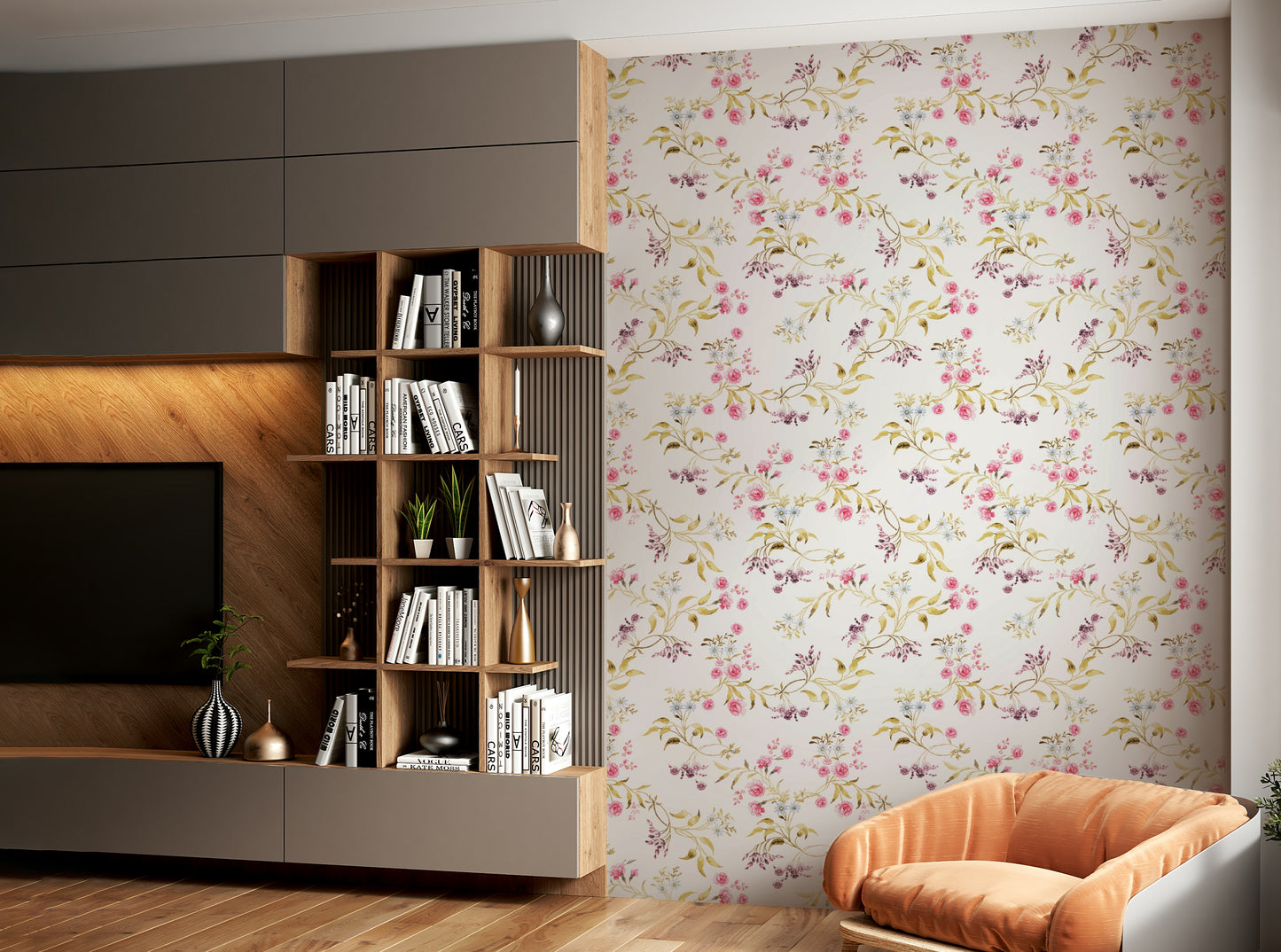 Vintage Rose Garden 4 Wallpaper with soft pink and blue florals.

