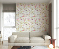 Wallpaper featuring scattered rose clusters and leafy accents.

