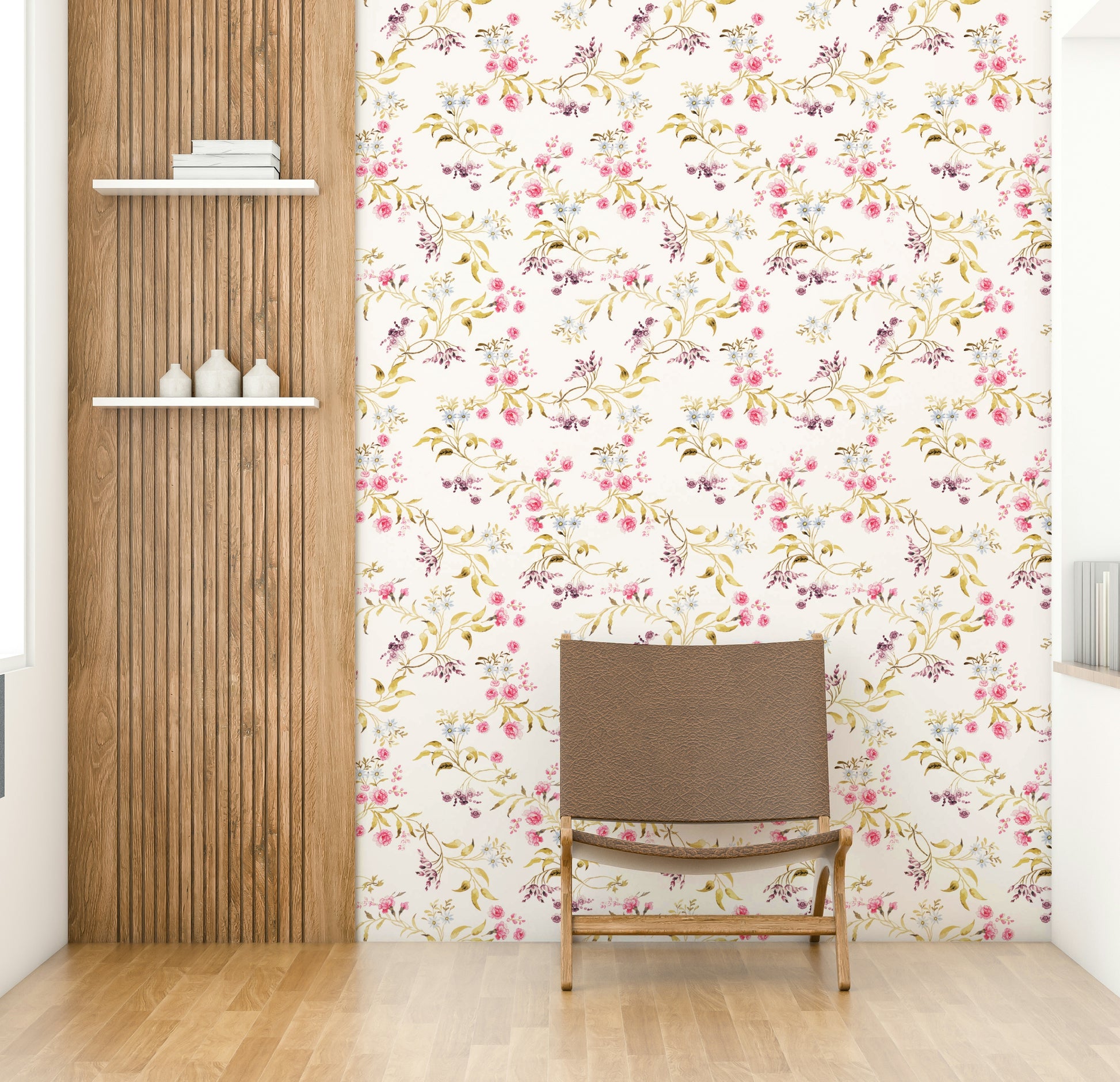 Romantic vintage wallpaper featuring garden blooms on a soft backdrop.


