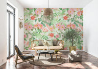 Redouté Rose Illustration Wallpaper Mural – Vintage botanical artwork showcasing hand-painted roses with delicate leaves.