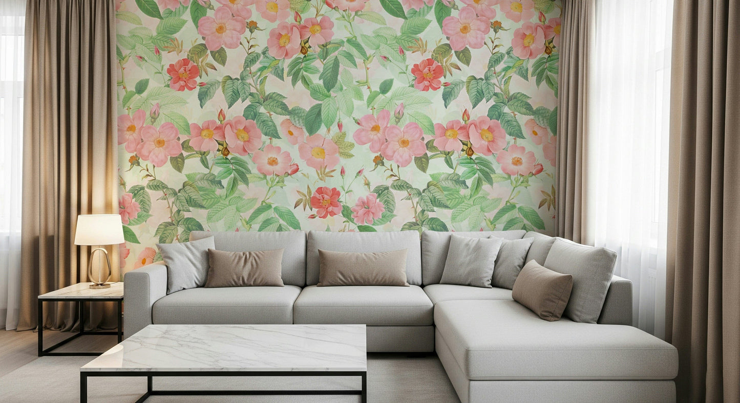 Vintage Redouté  Rose Garden Wall Mural