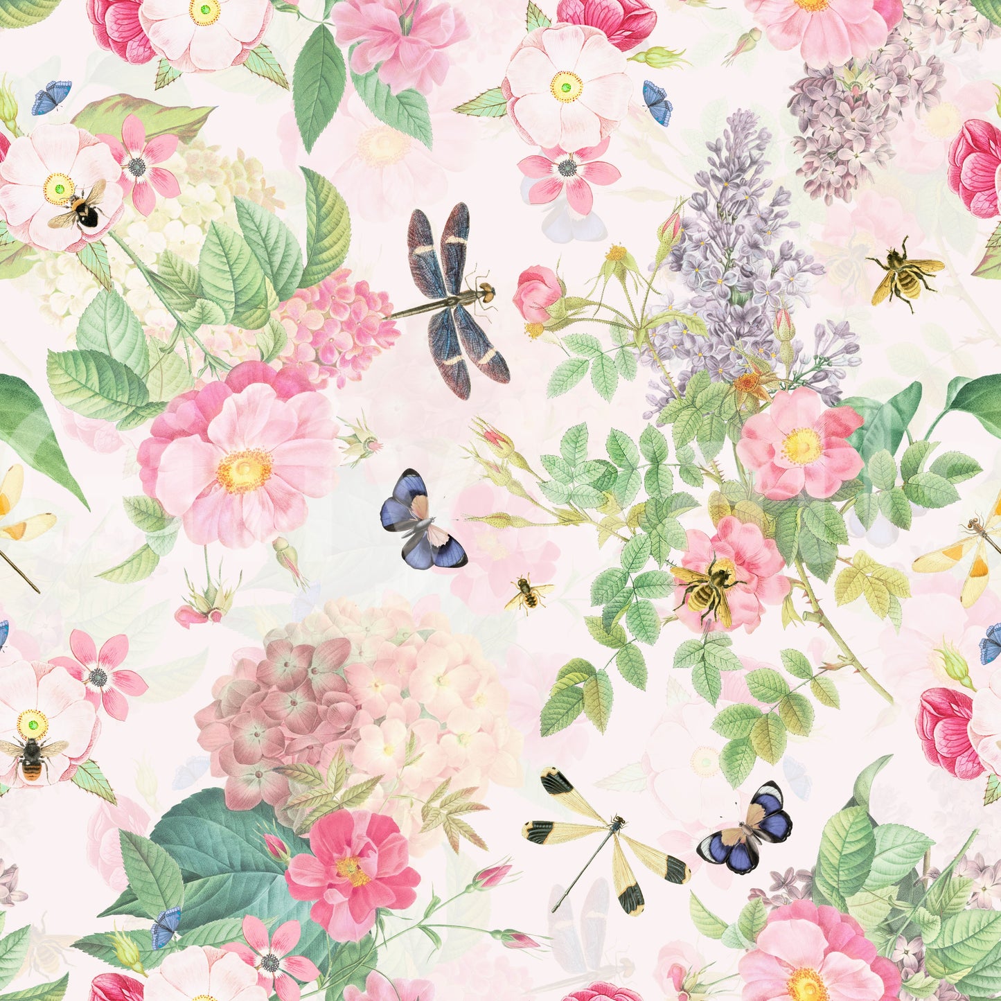 Vintage rose wallpaper with botanical details

