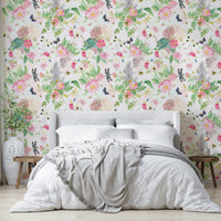 Delicate pink and green floral wallpaper

