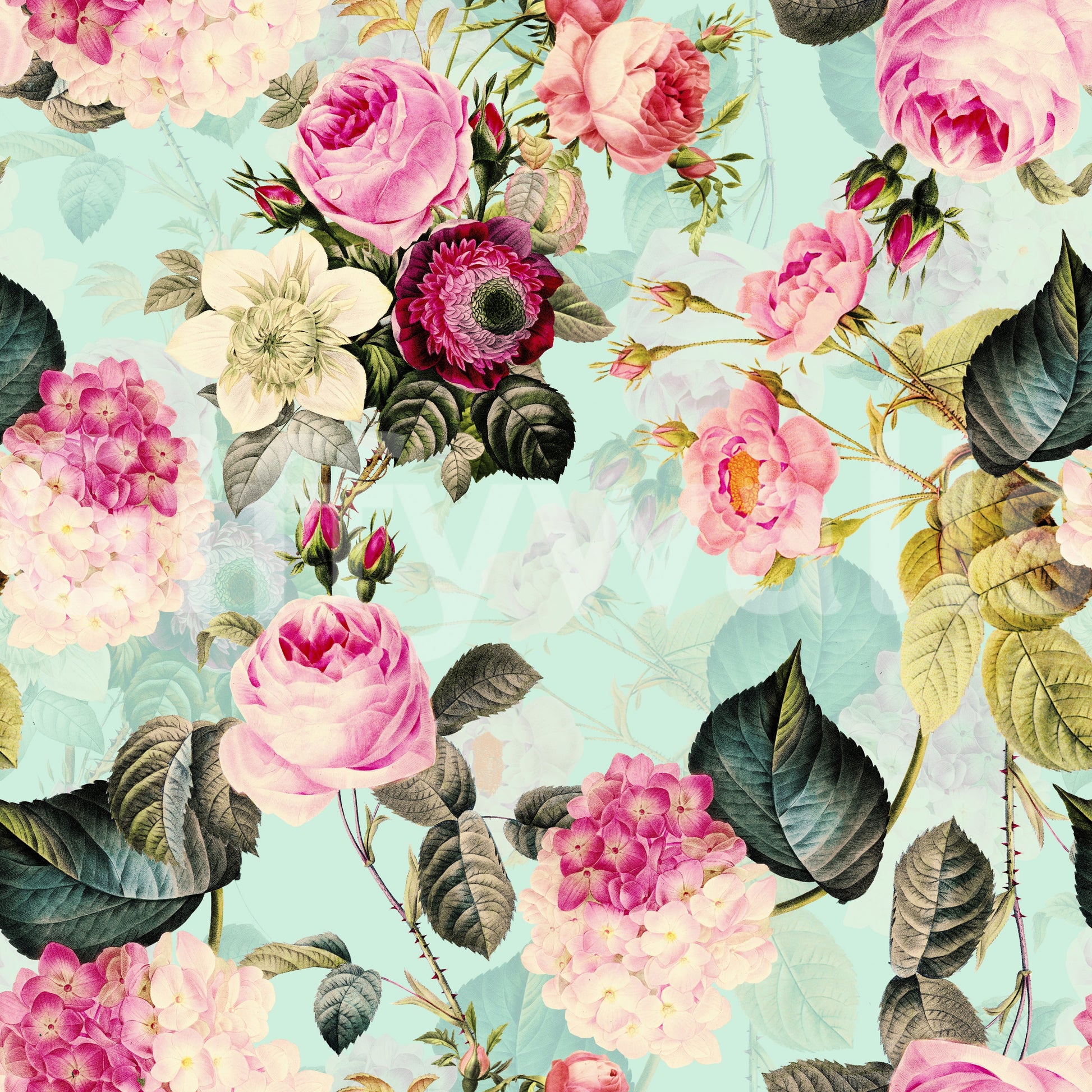 Soft botanical wallpaper with vintage charm

