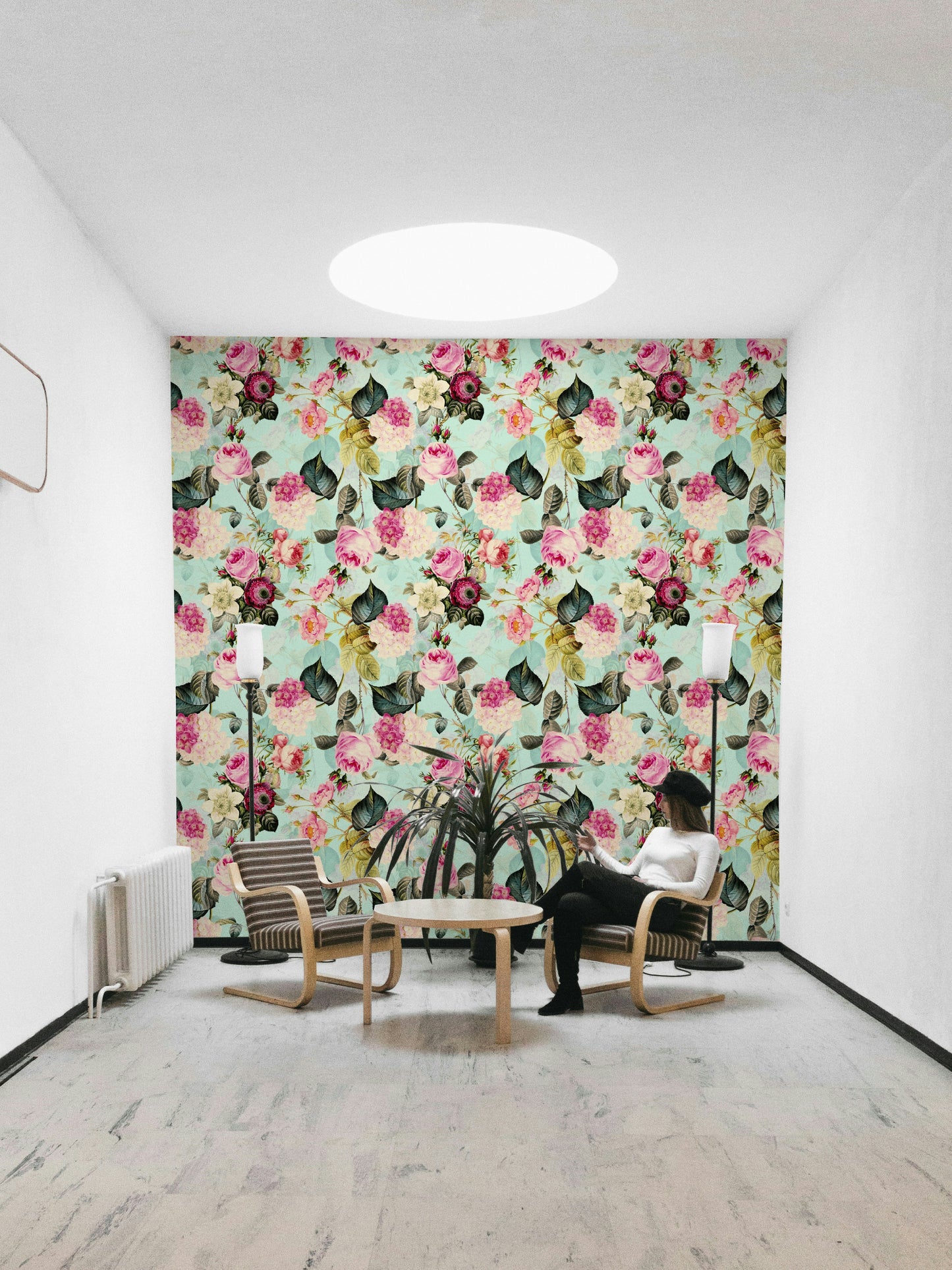 Classic rose wall mural in muted colours

