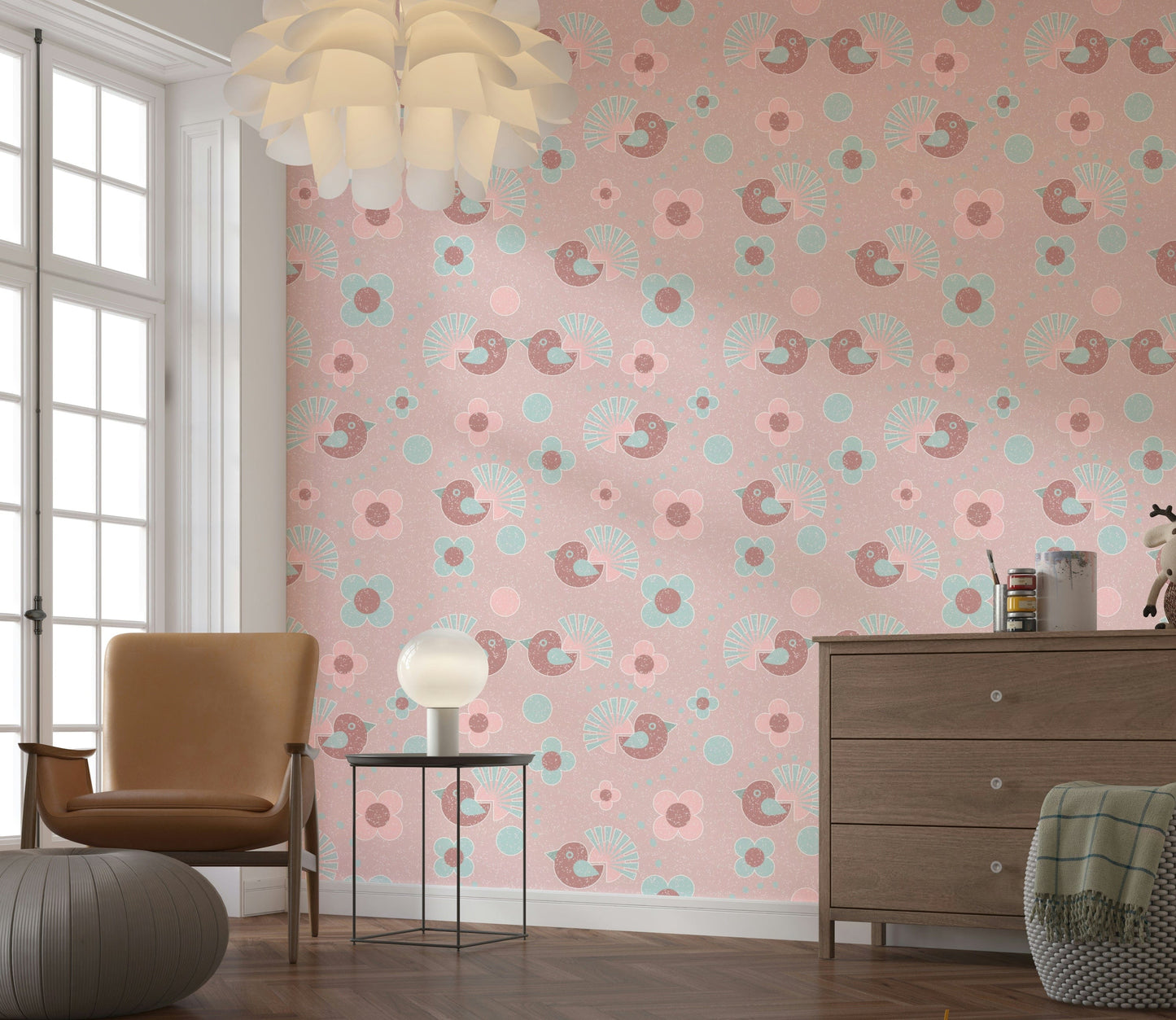 The Rosebird Delight Wallpaper design, perfect for adding a touch of nature with its bird and rose motif.