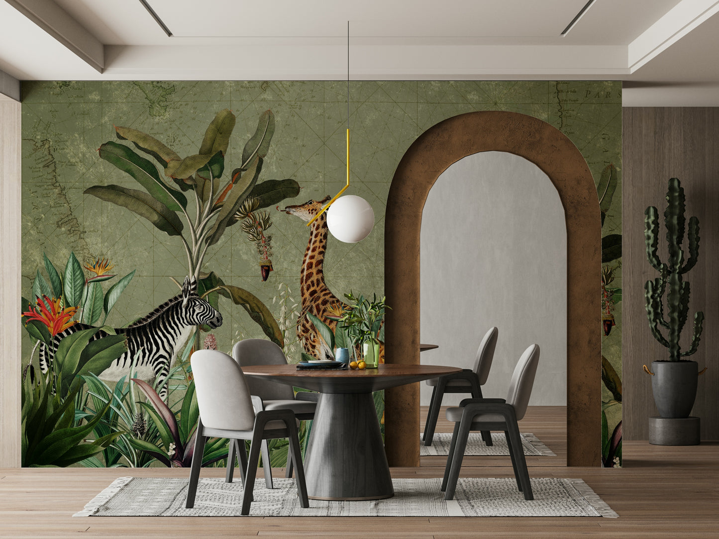 Exotic safari-themed mural wallpaper for a bold room makeover.

