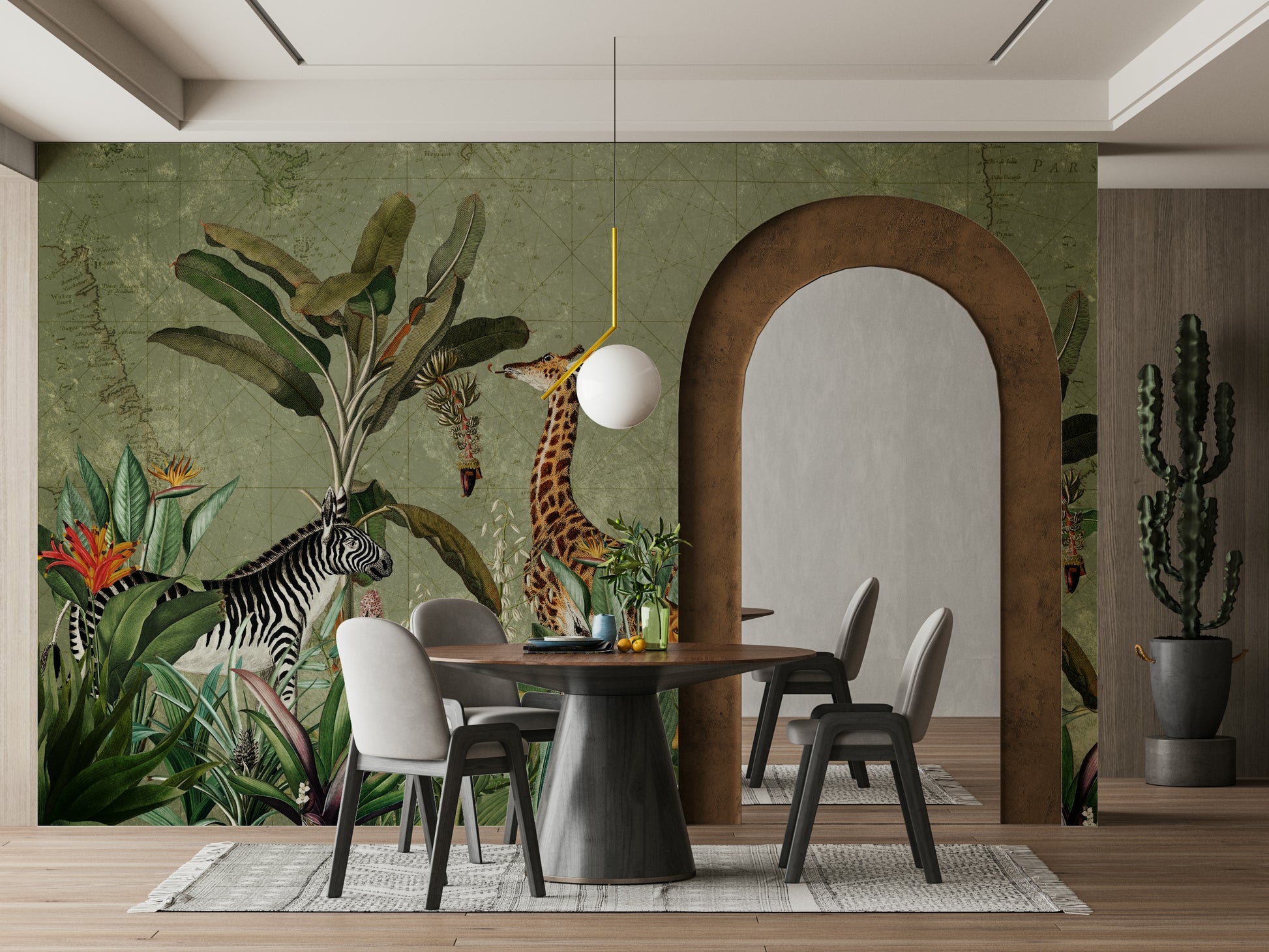 Exotic safari-themed mural wallpaper for a bold room makeover.


