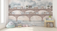 Transportation kids wallpaper with vintage railway design
