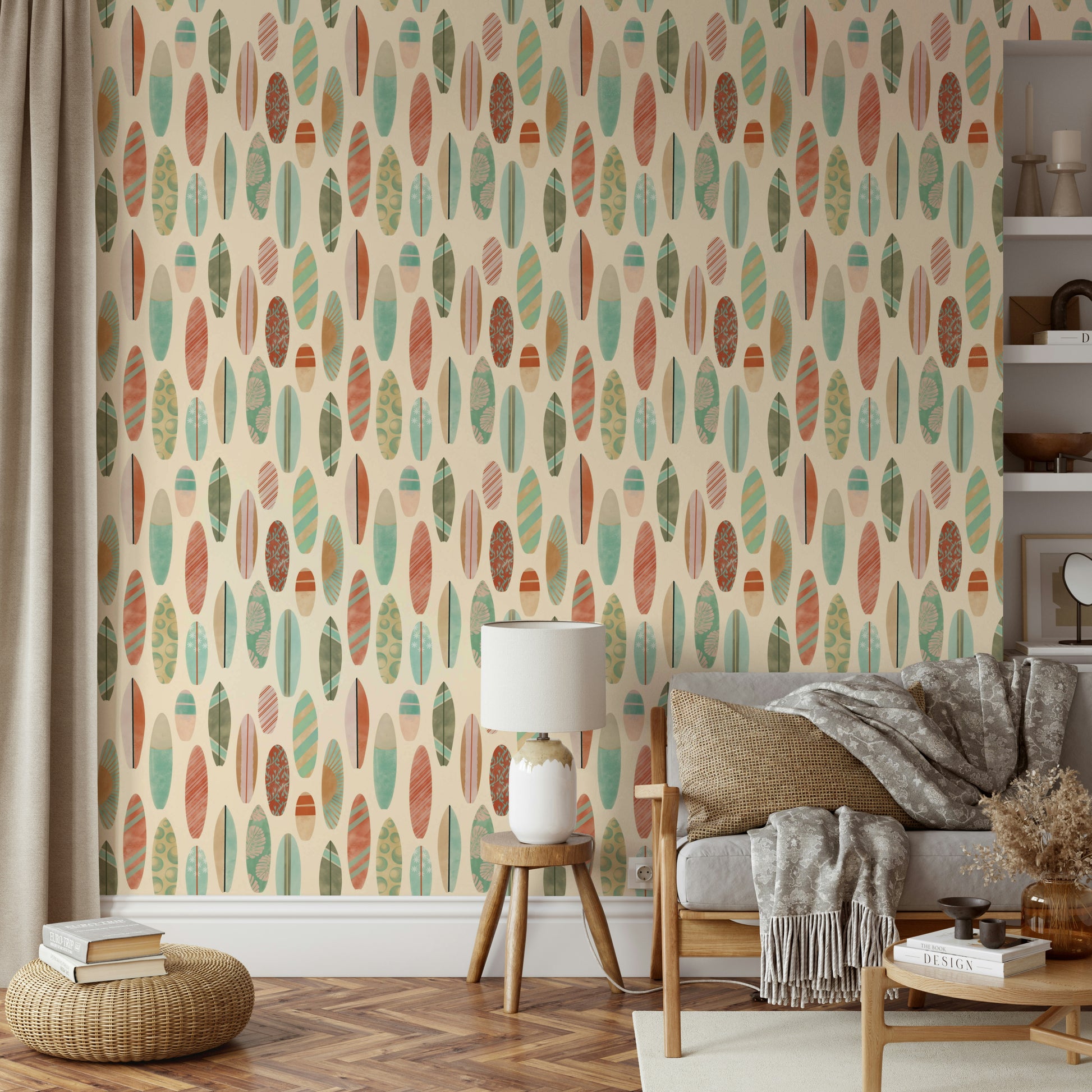 Bold surfboard wallpaper with nostalgic charm

