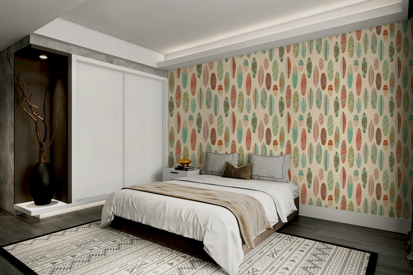 Old-school surfboard pattern for wall decor

