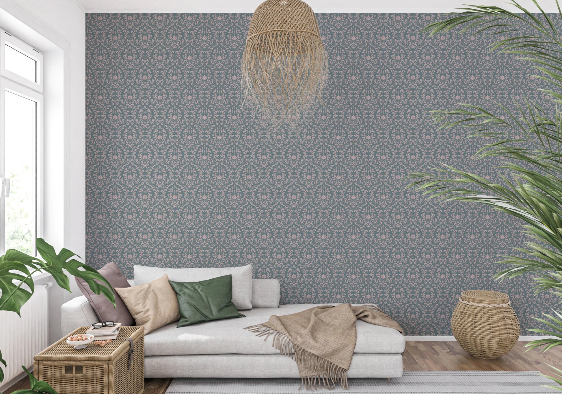 VINTAGE TEAL DAMASK Wallpaper⁠