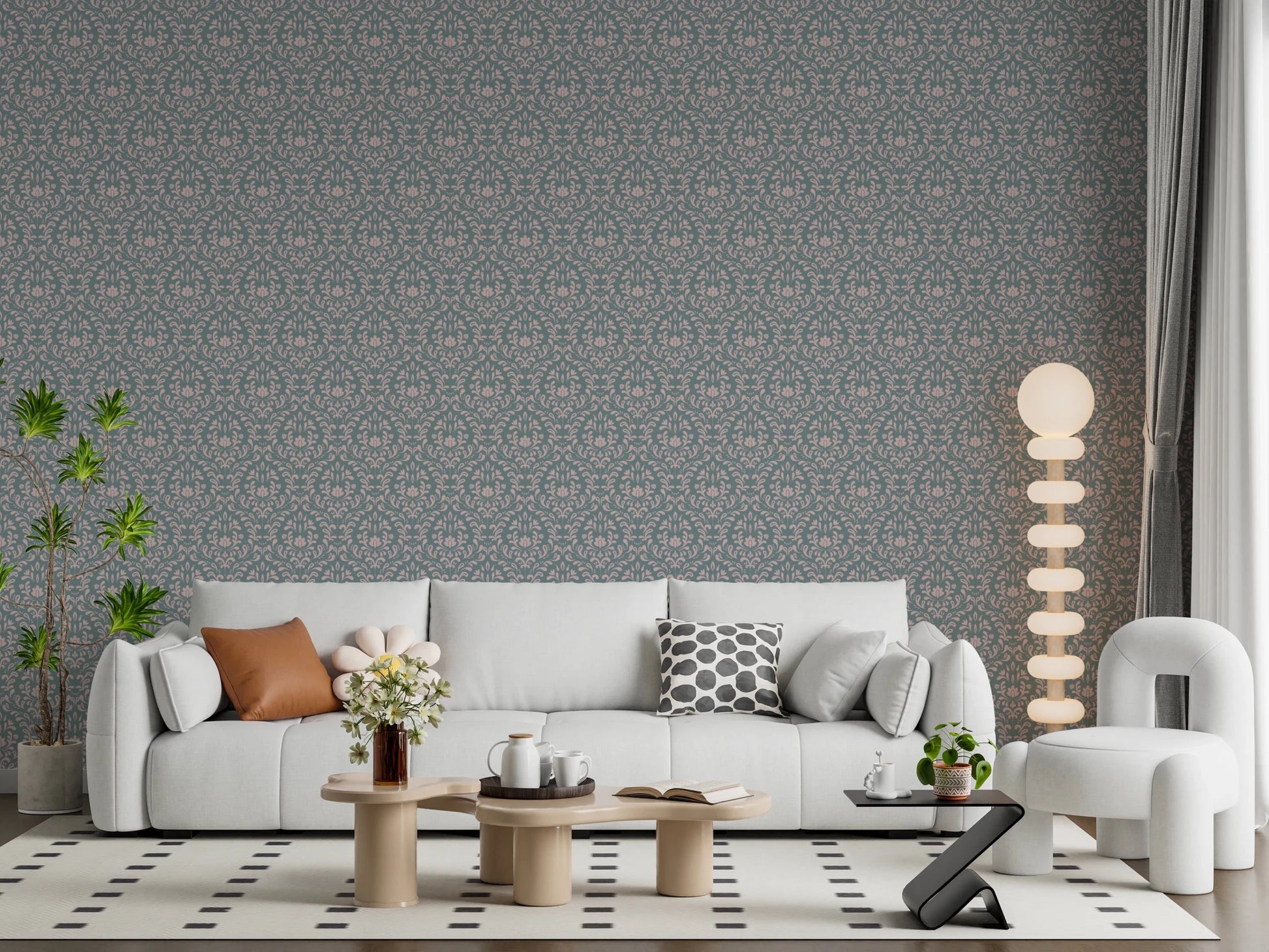 VINTAGE TEAL DAMASK Wallpaper⁠