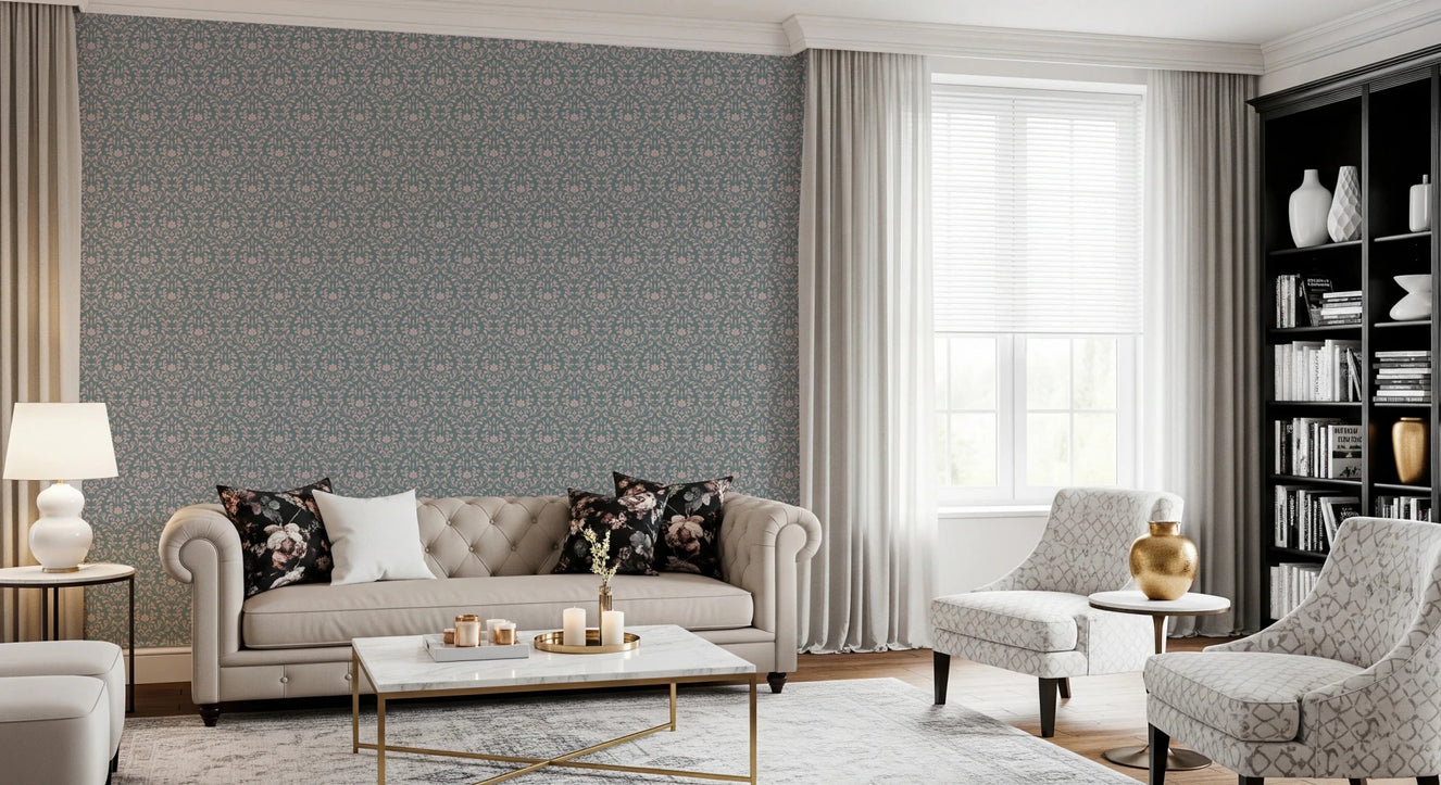 VINTAGE TEAL DAMASK Wallpaper⁠