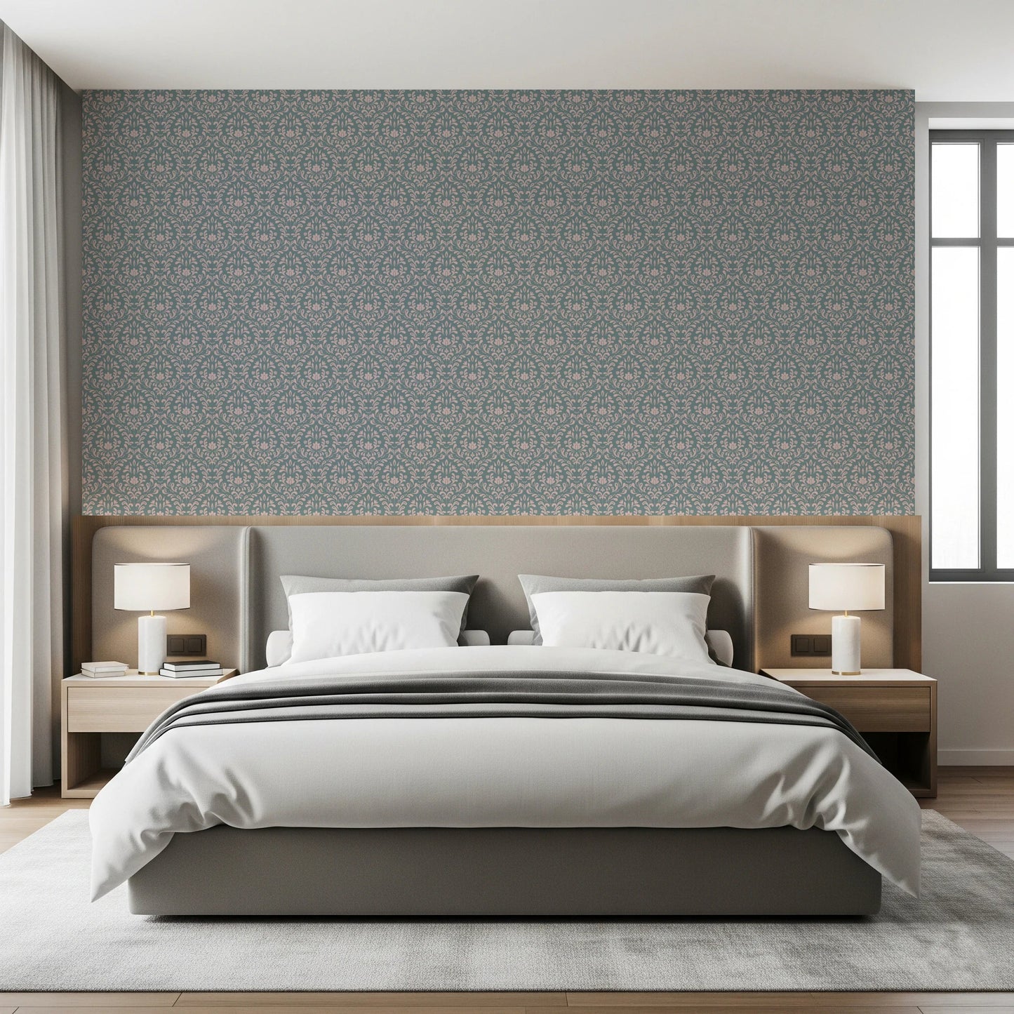 VINTAGE TEAL DAMASK Wallpaper⁠