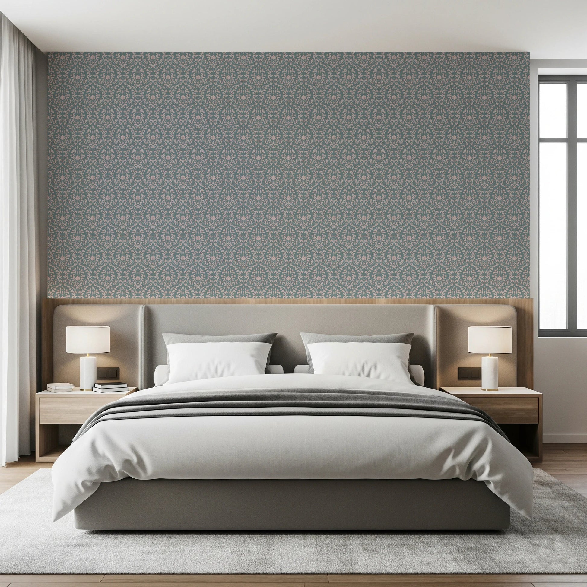VINTAGE TEAL DAMASK Wallpaper⁠