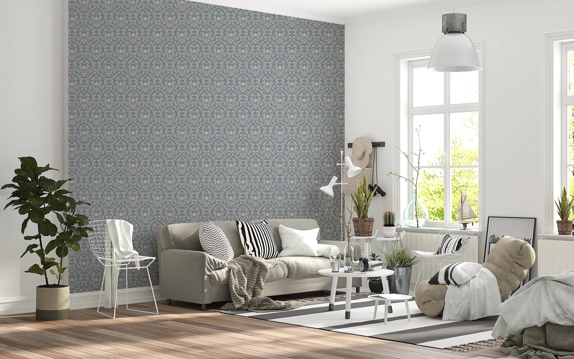 VINTAGE TEAL DAMASK Wallpaper⁠