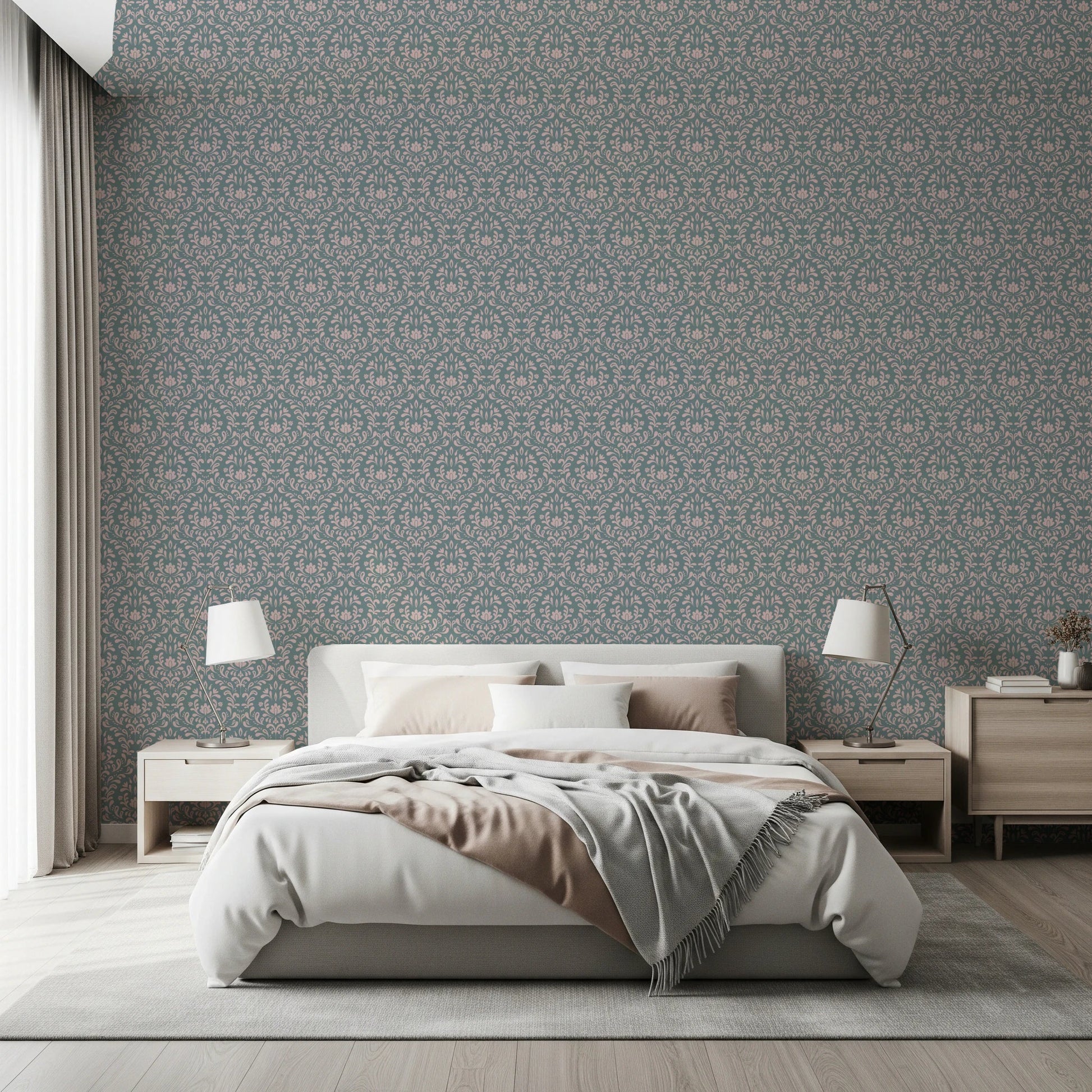 VINTAGE TEAL DAMASK Wallpaper⁠