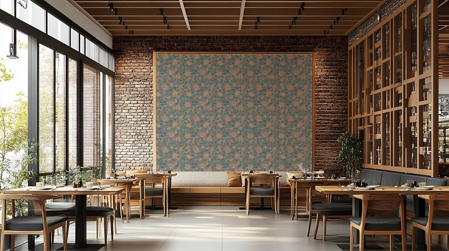 Classic vintage teal wallpaper with floral motifs

