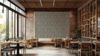 Classic vintage teal wallpaper with floral motifs

