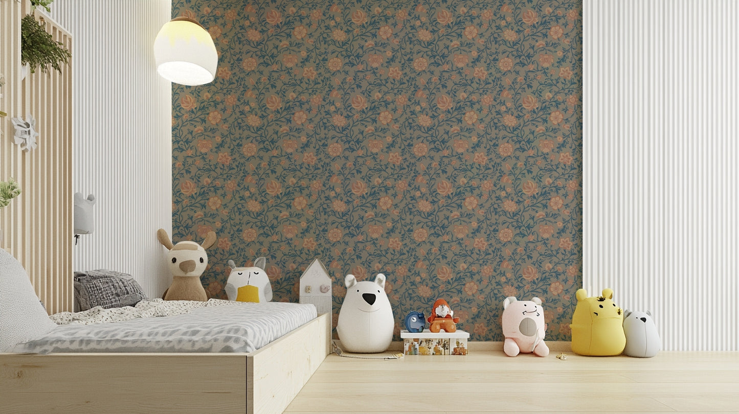 Vintage teal floral damask wallpaper pattern

