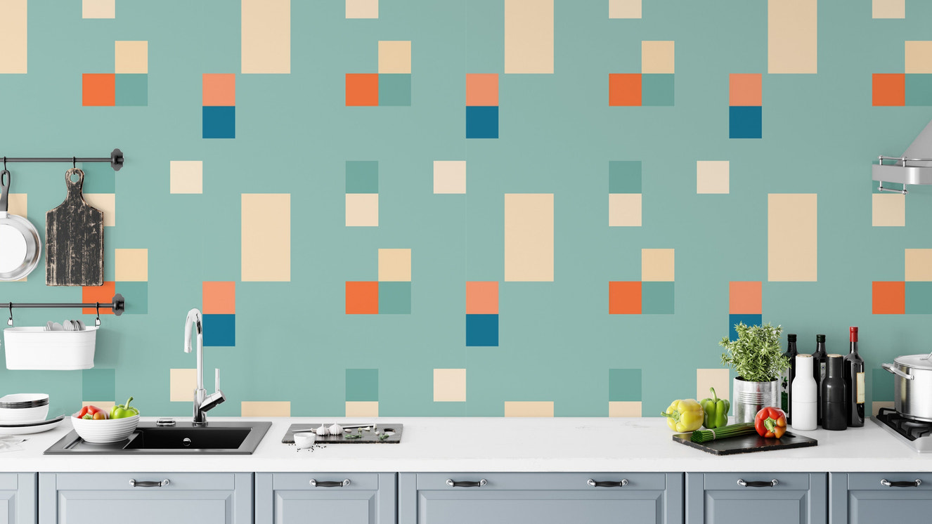 Cool blue Vintage Tiles Wallpaper for walls