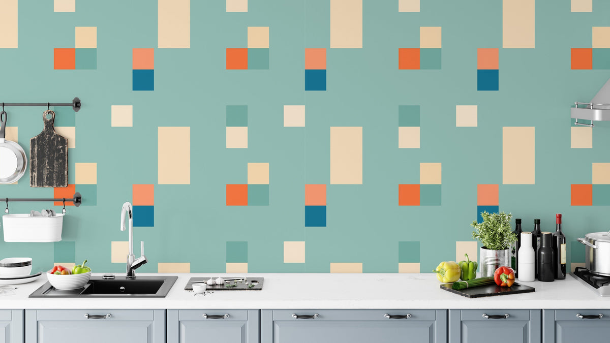 Cool blue Vintage Tiles Wallpaper for walls