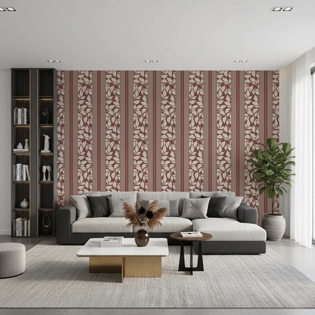 Vintage Trailing Foliage Dark Red Wallpaper⁠