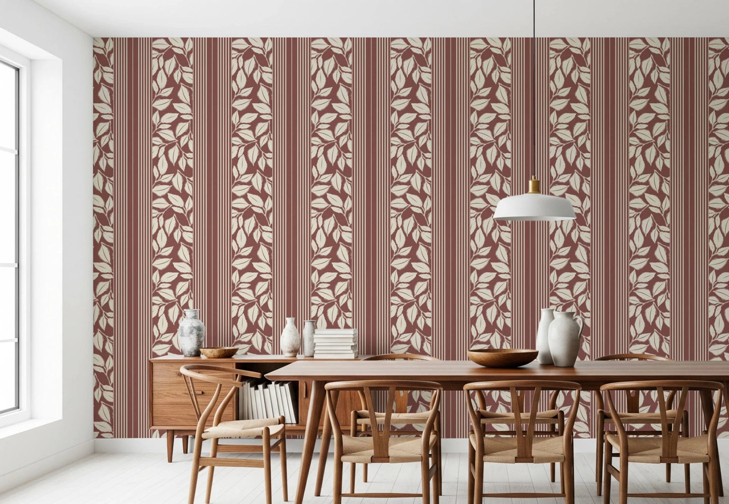 Vintage Trailing Foliage Dark Red Wallpaper⁠