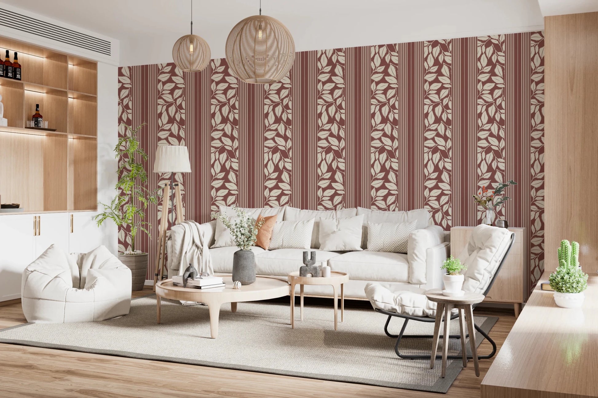 Vintage Trailing Foliage Dark Red Wallpaper⁠