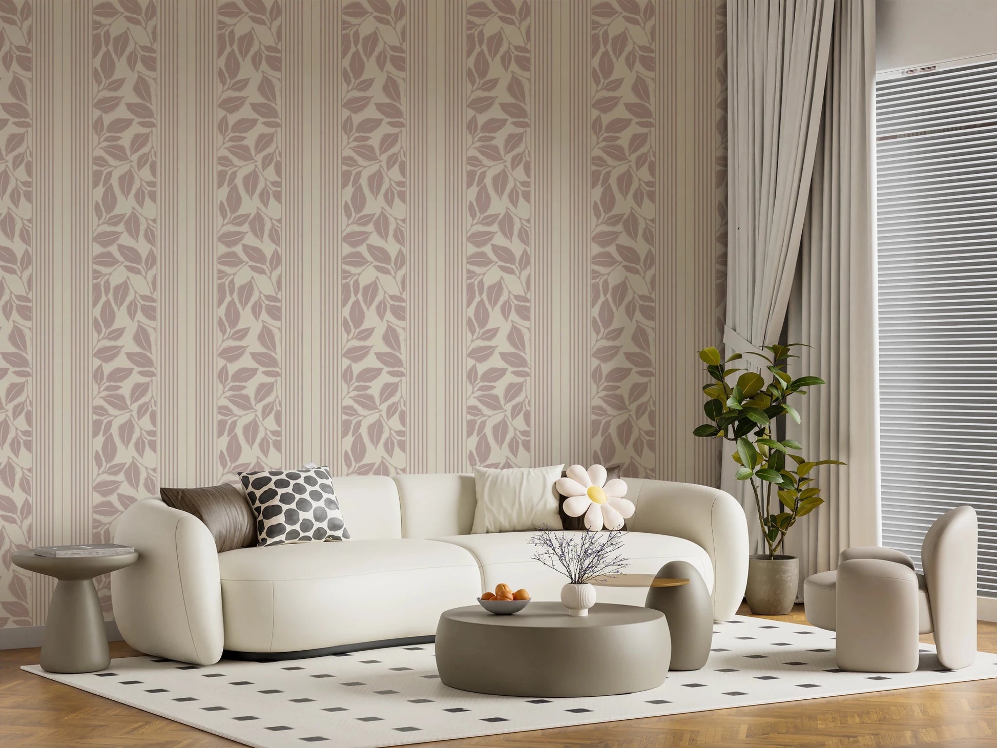 Vintage Trailing Foliage Mauve Wallpaper⁠