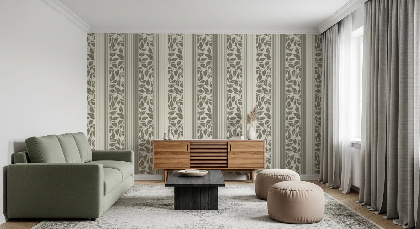 Vintage Trailing Foliage Olive Green Wallpaper⁠